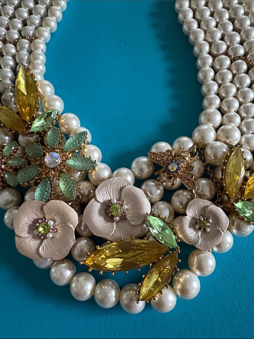 Betsey Johnson Vintage -Inspired Pearl Statement Necklace with Floral Accents - Picture 4 of 4
